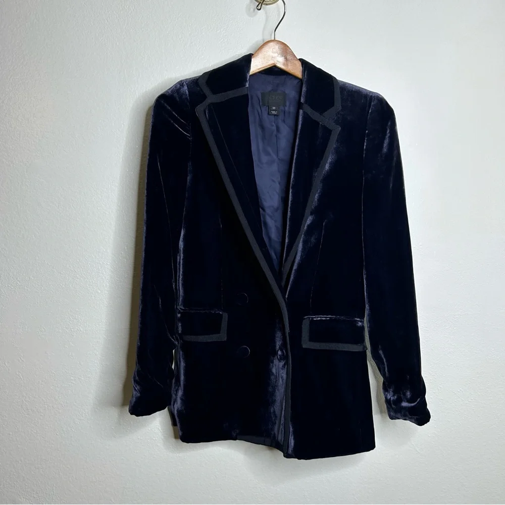 J. Crew Collection Navy Blue Velvet Double Breasted Blazer 00